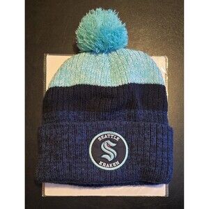 Seattle Kraken Unisex NHL Hockey Cuffed Knit Winter Beanie Cap Two Tone Blue